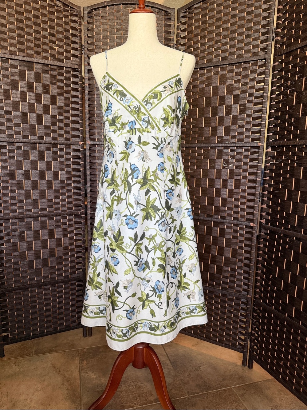 Ann Taylor Green, Blue & White Sundress Spaghetti Strap